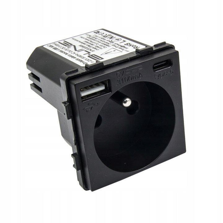 Elektrická zásuvka, nástenný USB B-line, čierna